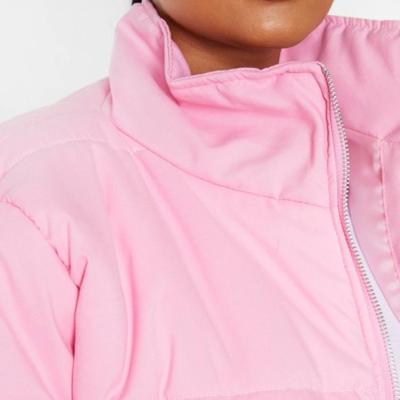 Pink Super Cropped Peach Skin Puffer - Picture 4 of 4